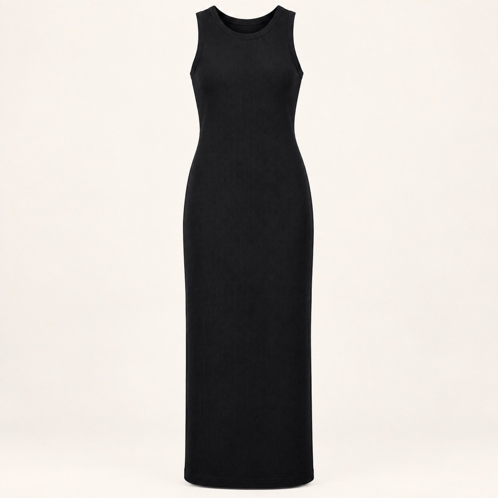 Marine Layer Dress Womens M Black Ribbed Maxi Minimalist Quiet Luxury Bodycon